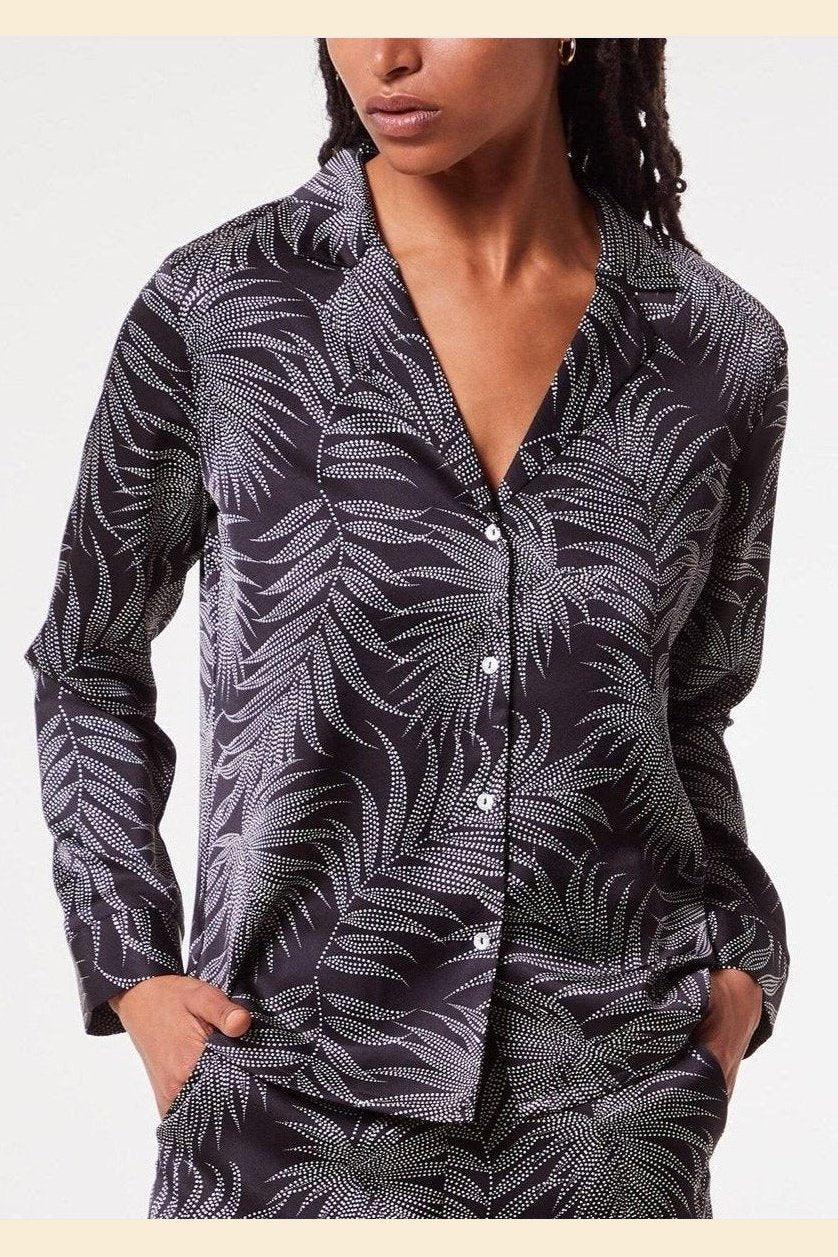 ETAM - חולצת פיג'מה סאטן מכופתרת NAILEA הדפס עלים - MASHBIR//365