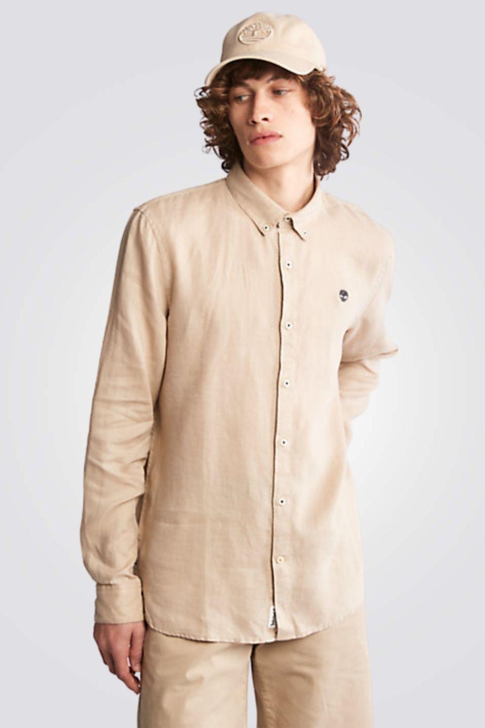 TIMBERLAND - חולצת פשתן SLIM-FIT בצבע בז' - MASHBIR//365