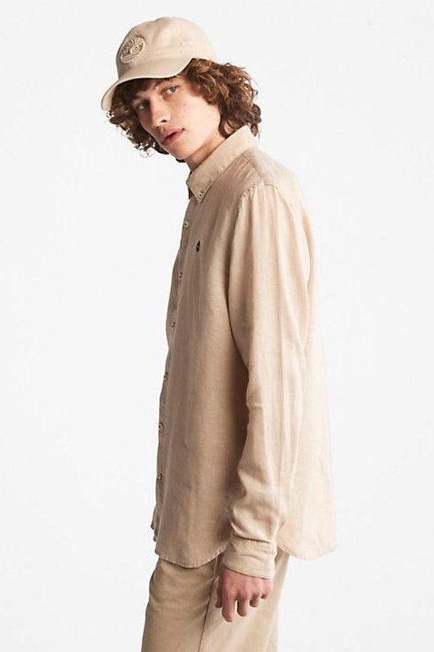 TIMBERLAND - חולצת פשתן SLIM-FIT בצבע בז' - MASHBIR//365