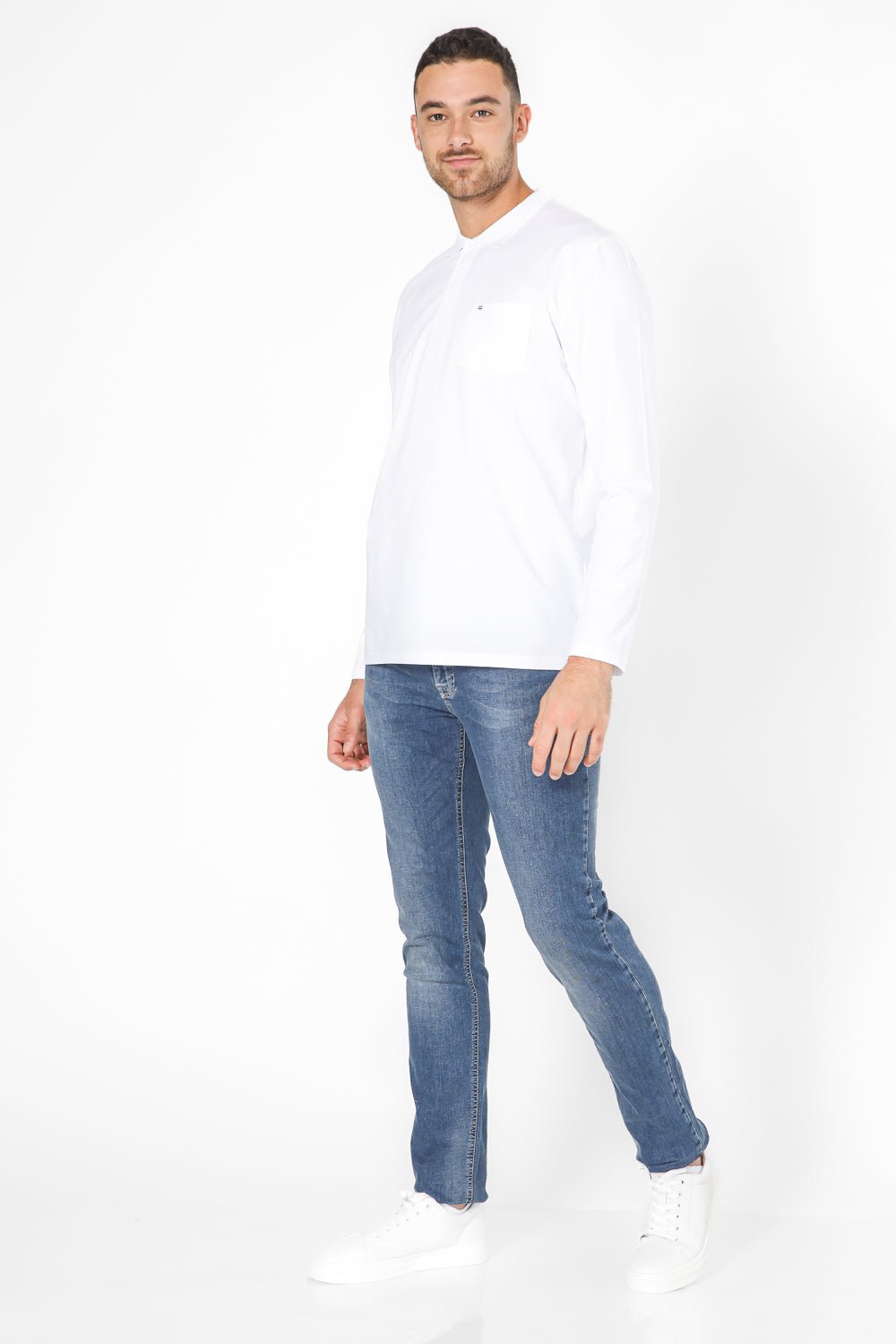SCORCHER - חולצת פולו ארוכה בצבע לבן - MASHBIR//365