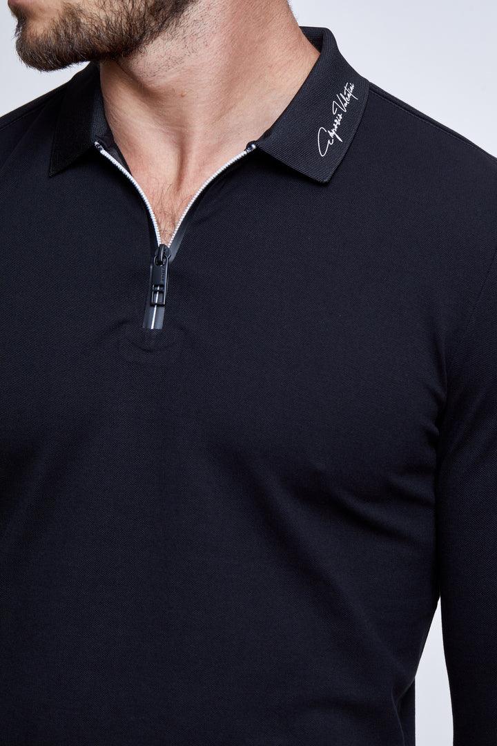 EMPORIO VALENTINI - חולצת פולו בצבע שחור עם לוגו - MASHBIR//365
