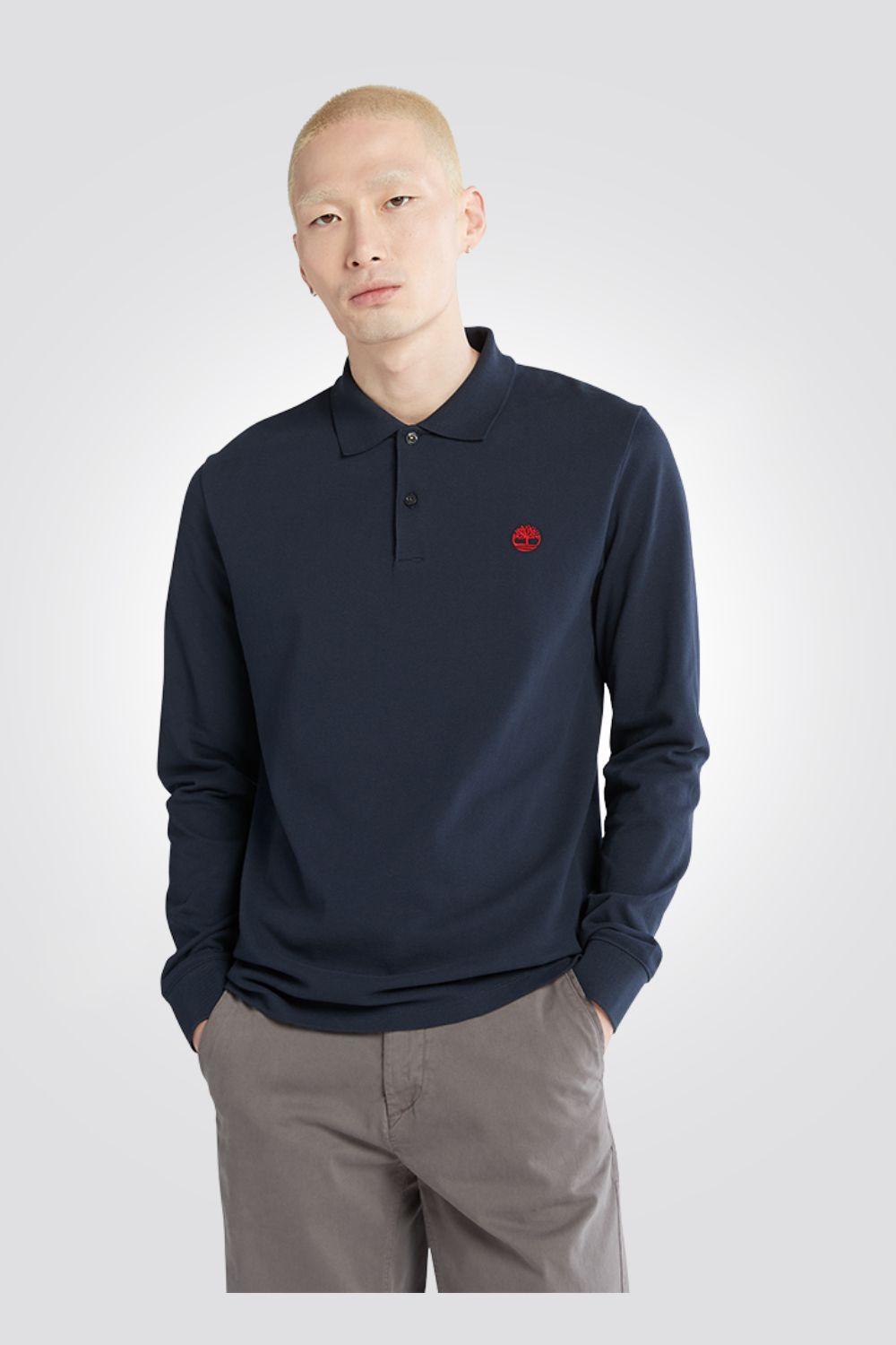 TIMBERLAND - חולצת פולו עם לוגו רקום בצבע נייבי - MASHBIR//365