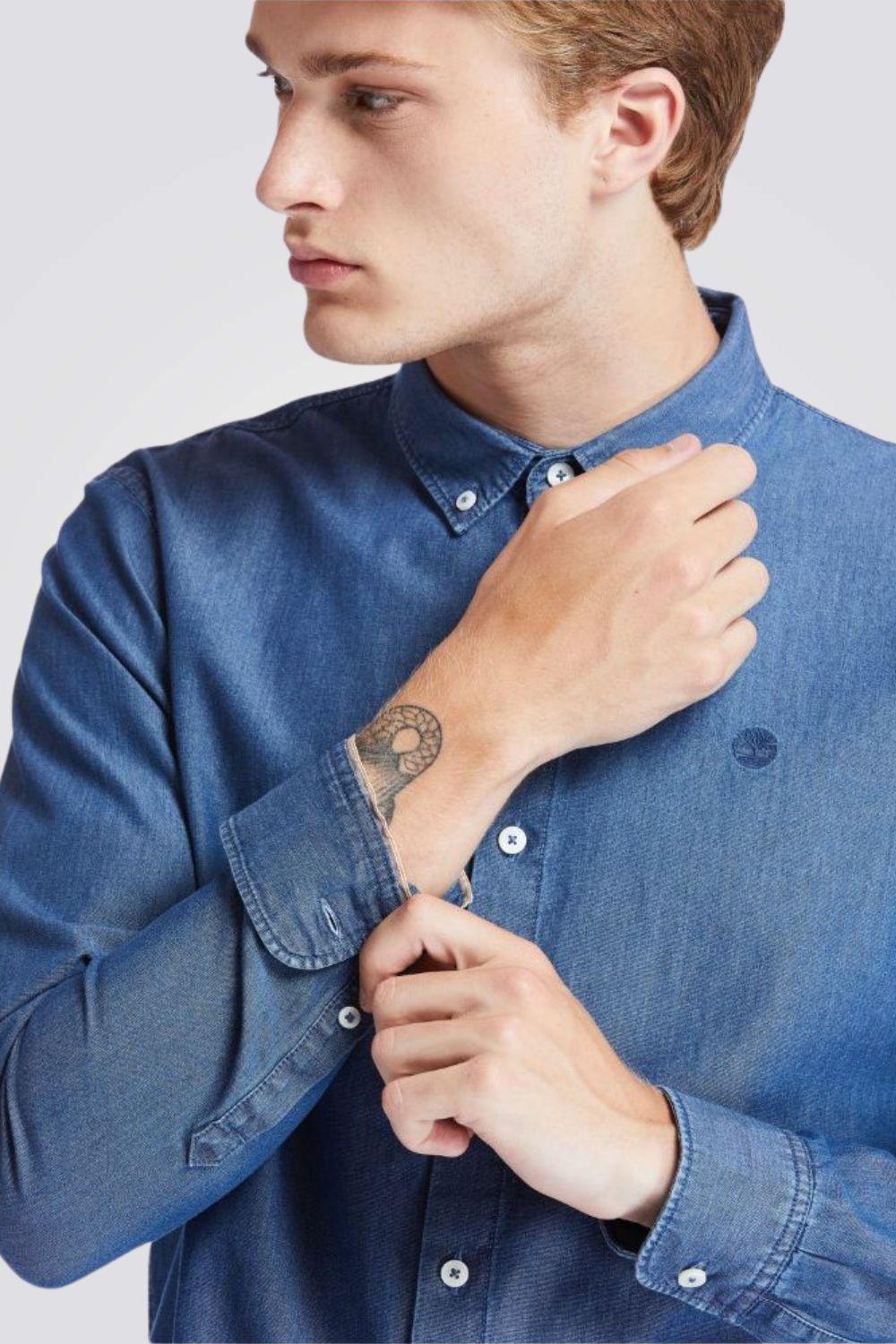 TIMBERLAND - חולצת ג’ינס מכופתרת SLIM FIT צבע כחול בהיר - MASHBIR//365