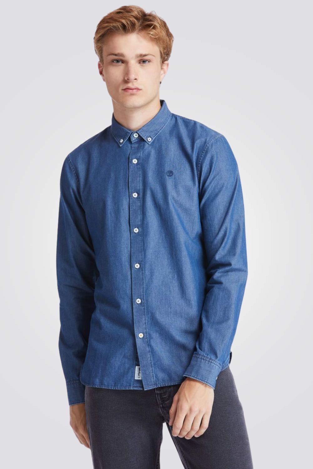 TIMBERLAND - חולצת ג’ינס מכופתרת SLIM FIT צבע כחול בהיר - MASHBIR//365