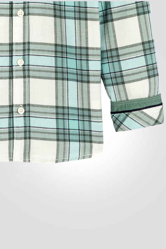 OKAIDI - חולצת ילדים פלנל מכופתרת משבצות ירוק על שמנת - MASHBIR//365