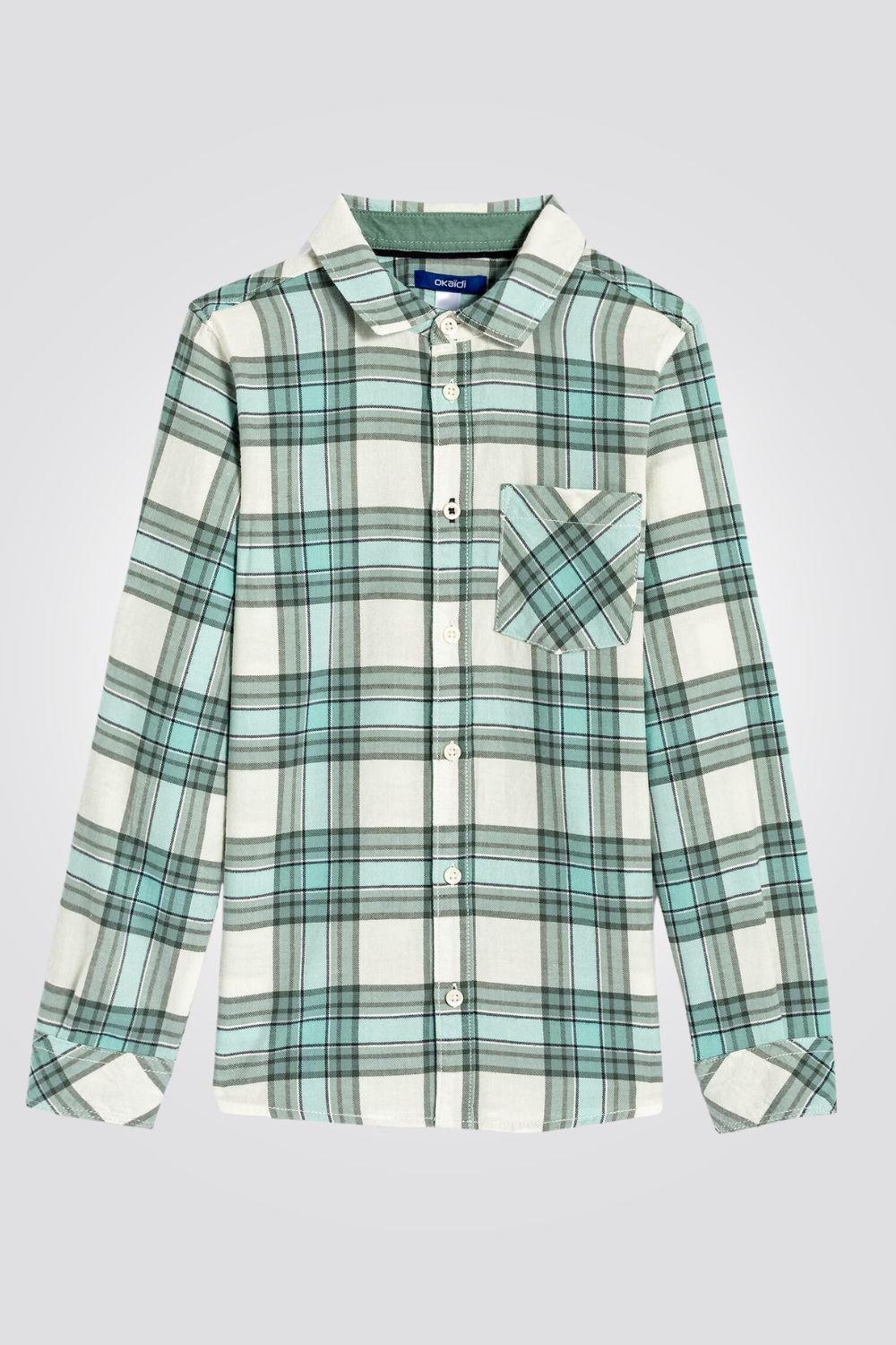 OKAIDI - חולצת ילדים פלנל מכופתרת משבצות ירוק על שמנת - MASHBIR//365