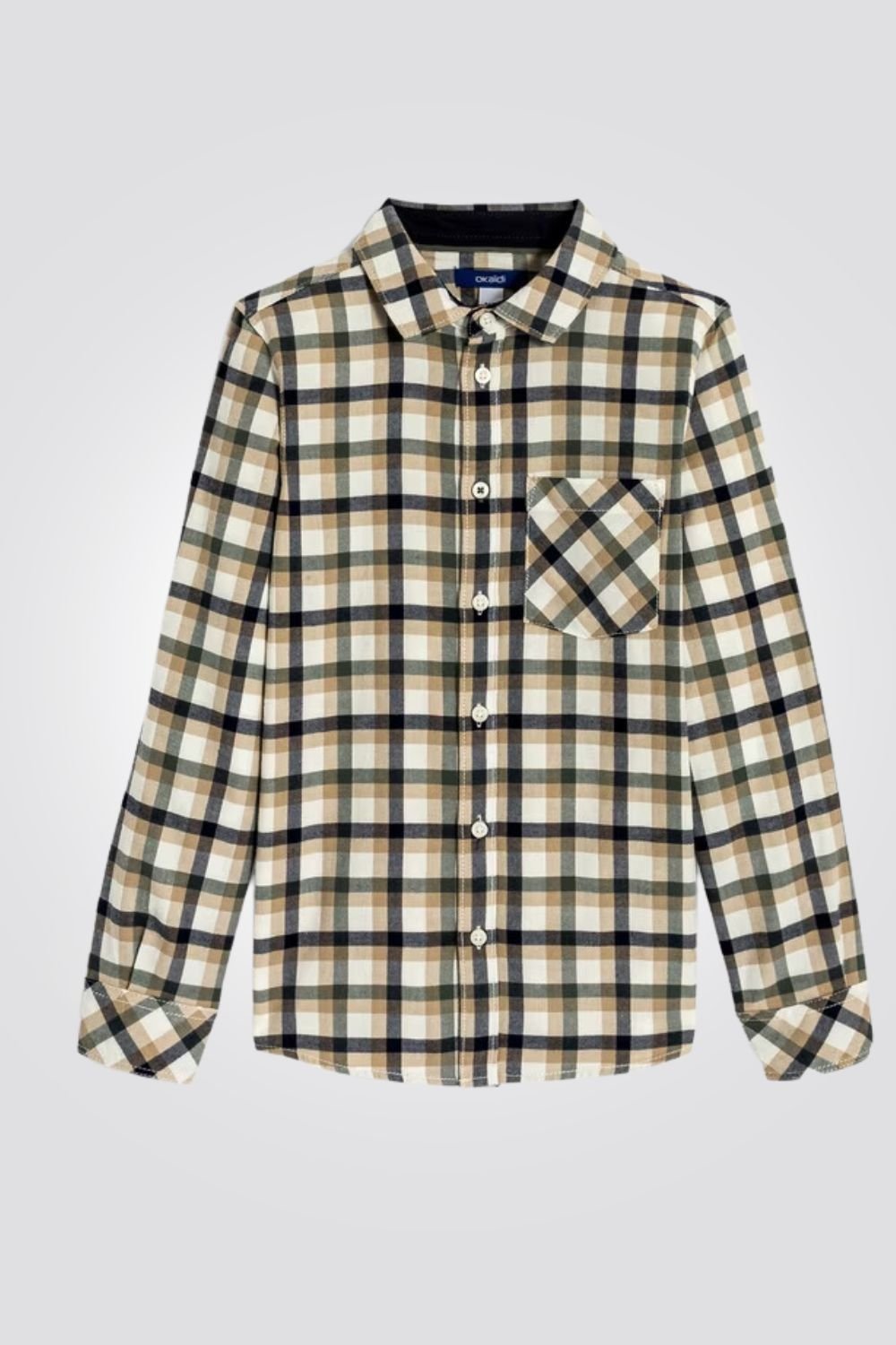 OKAIDI - חולצת ילדים פלנל מכופתרת משבצות חומות על בז - MASHBIR//365