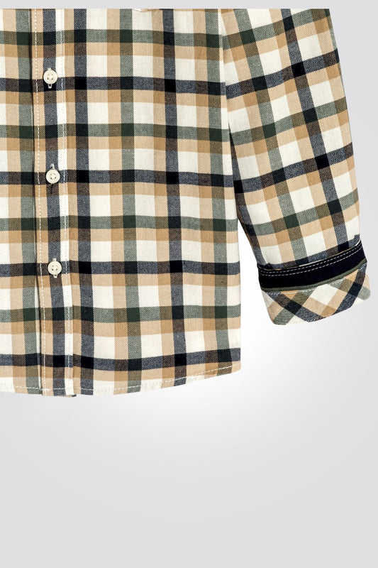 OKAIDI - חולצת ילדים פלנל מכופתרת משבצות חומות על בז - MASHBIR//365