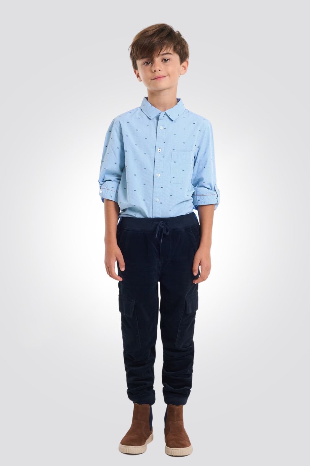 OKAIDI - חולצת ילדים מכופתרת הדפס קווים על תכלת - MASHBIR//365