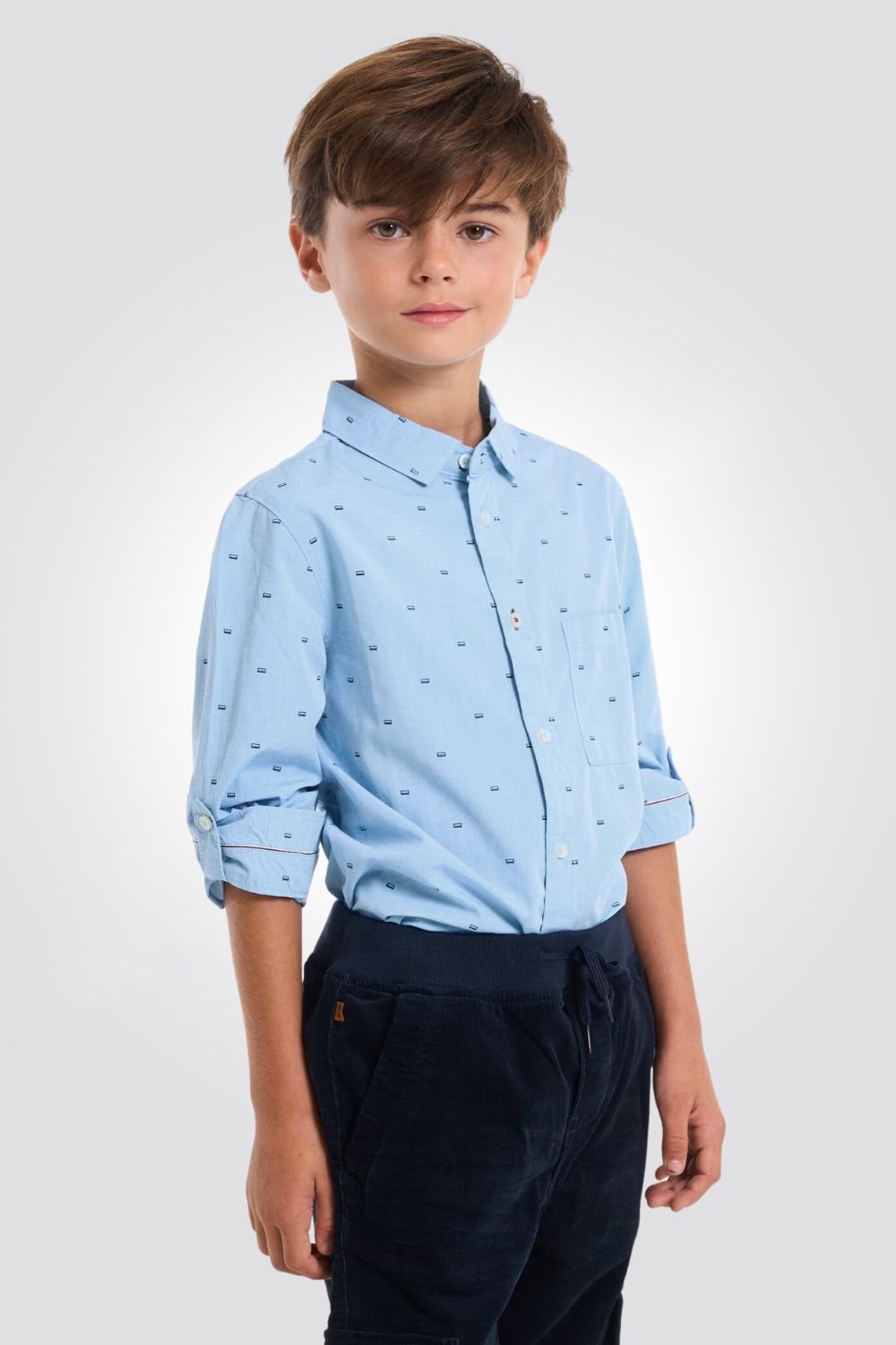 OKAIDI - חולצת ילדים מכופתרת הדפס קווים על תכלת - MASHBIR//365