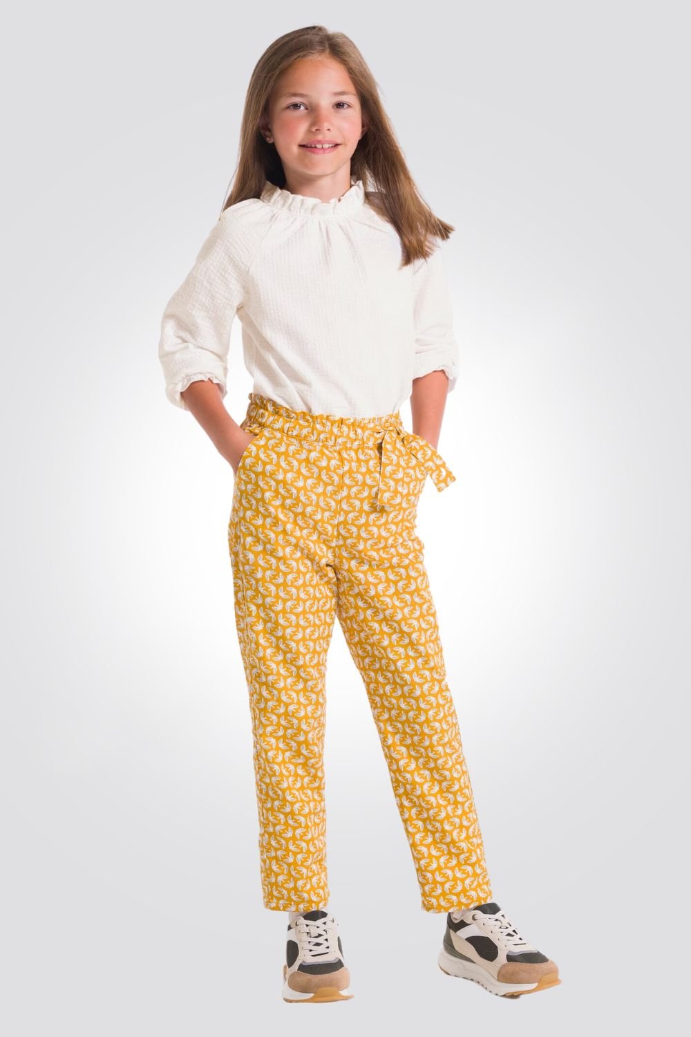 OKAIDI - חולצת ילדות שרוול ארוך בשמנת עם צאוורון וולן גבוה - MASHBIR//365