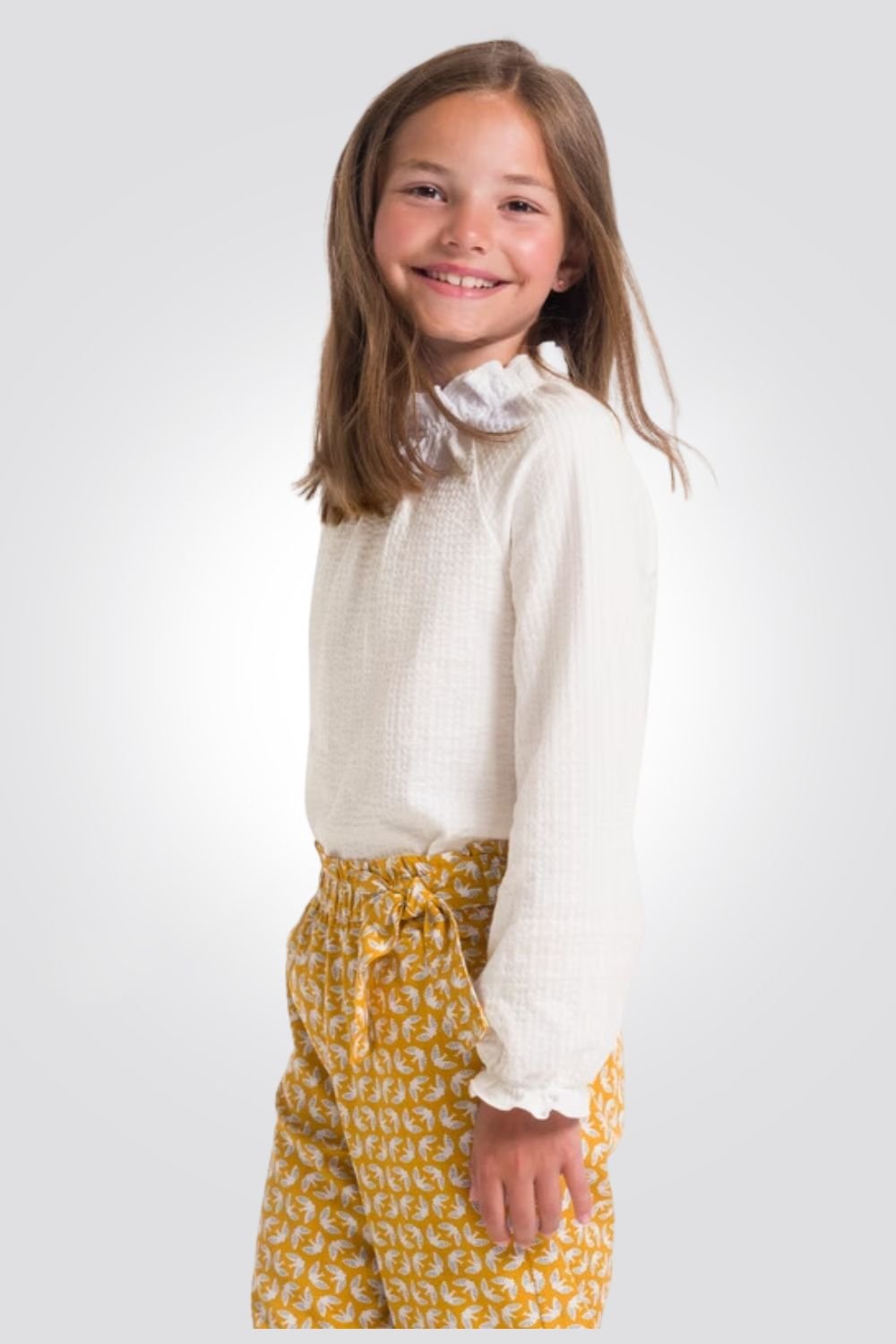 OKAIDI - חולצת ילדות שרוול ארוך בשמנת עם צאוורון וולן גבוה - MASHBIR//365