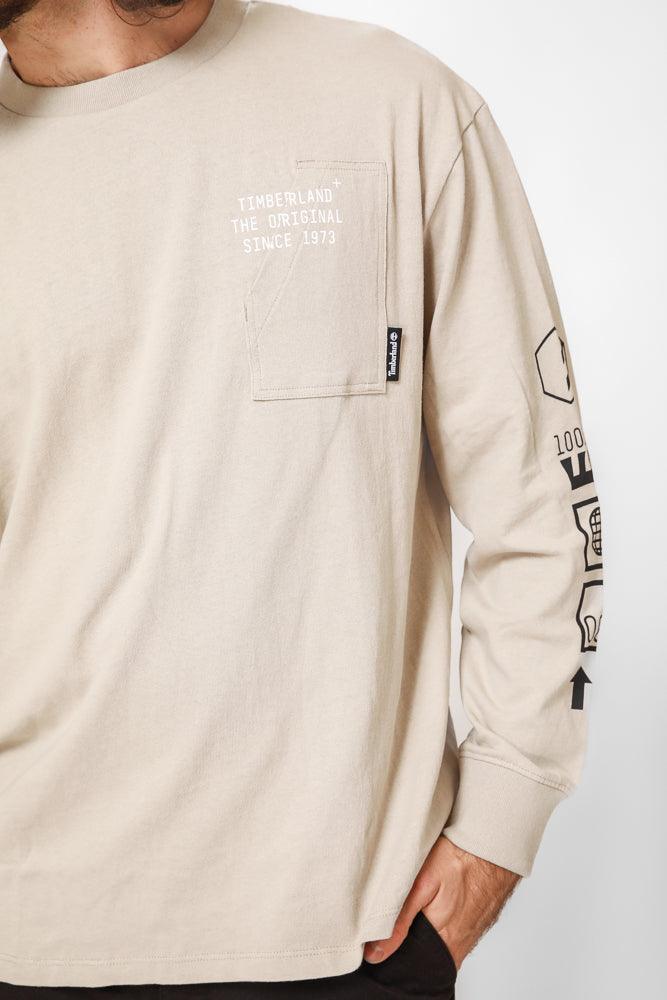 TIMBERLAND - חולצת לוגו שרוול ארוך בצבע בז' - MASHBIR//365
