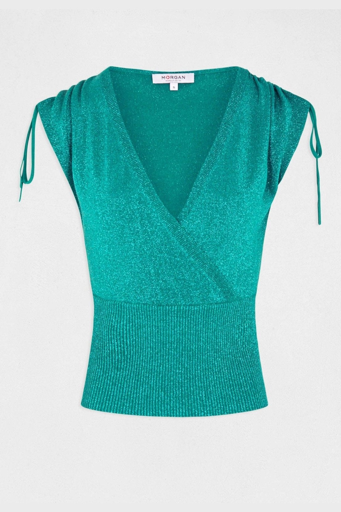 MORGAN - חולצת מעטפת מנצנצת בצבע טורקיז - MASHBIR//365