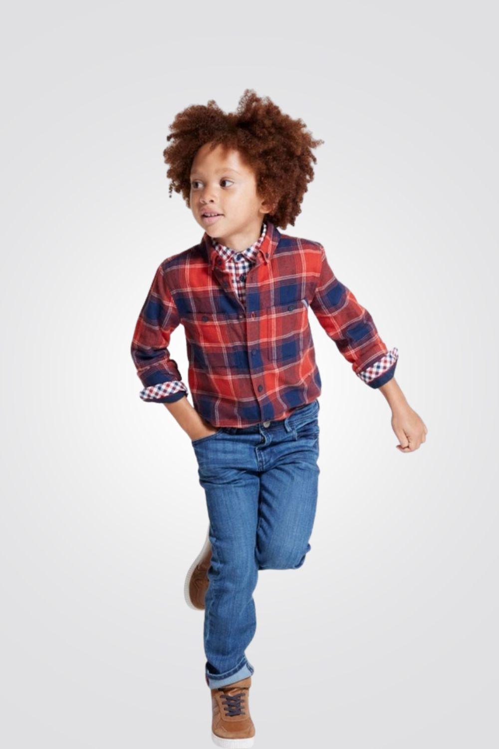 OKAIDI - חולצת משבצות קלאסית בצבע כתום לילדים - MASHBIR//365