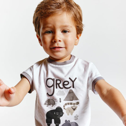 OBAIBI - חולצת טריקו בעלי חיים אפורה לתינוקות בנים - MASHBIR//365