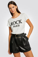 MORGAN - חולצת טריקו הדפס פייטים שחור - MASHBIR//365