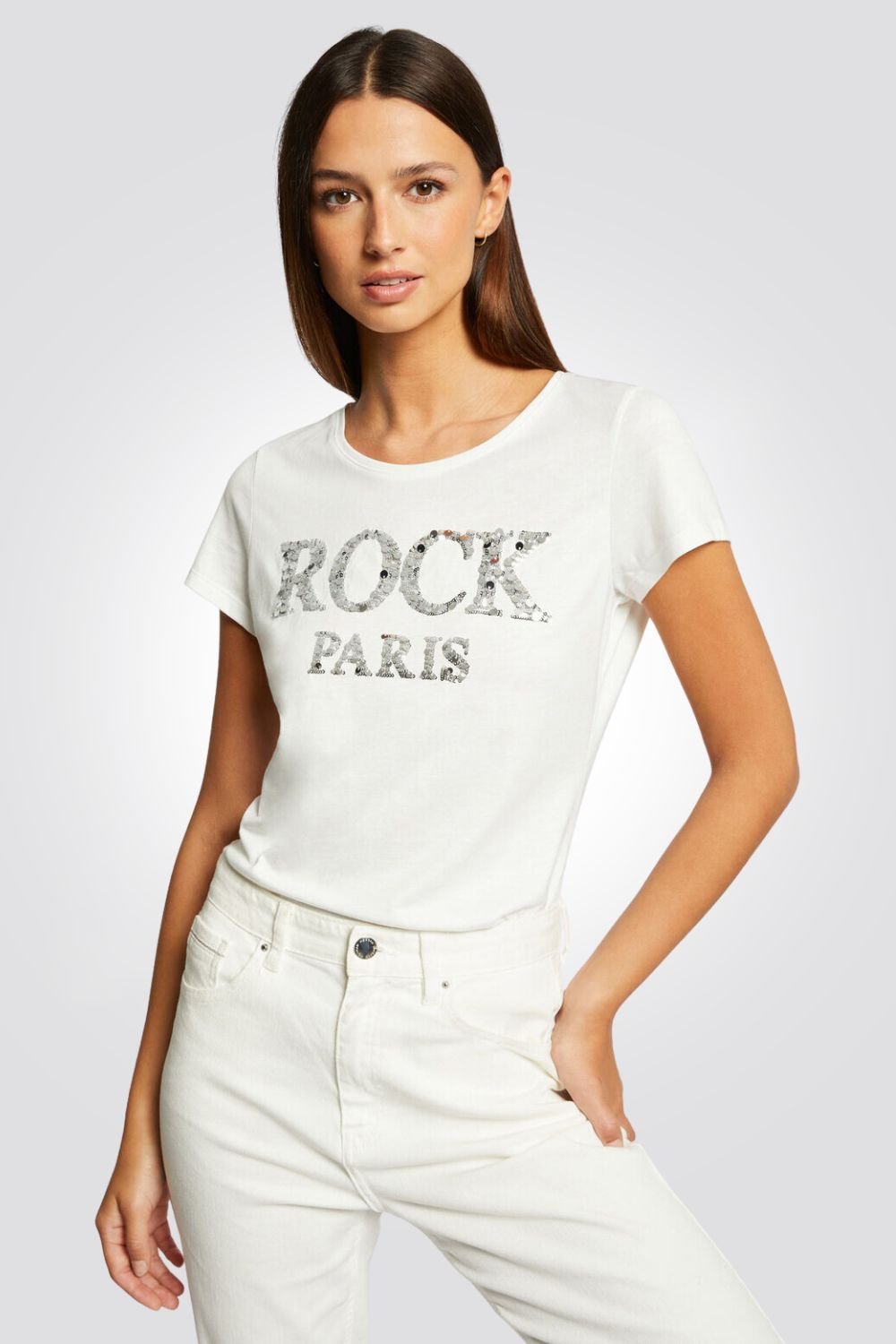 MORGAN - חולצת טריקו הדפס פייטים כסוף - MASHBIR//365