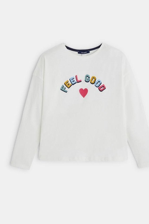 OKAIDI - חולצת טריקו הדפס לב בצבע לבן לילדות - MASHBIR//365