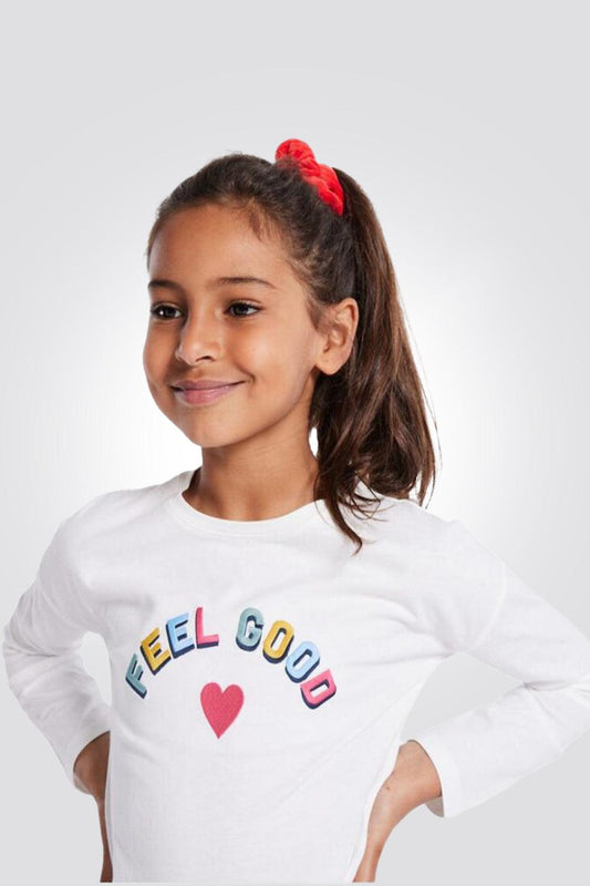 OKAIDI - חולצת טריקו הדפס לב בצבע לבן לילדות - MASHBIR//365