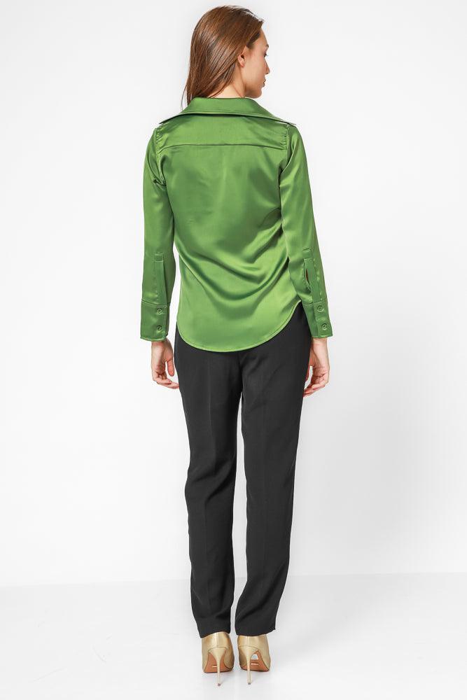 KENNETH COLE - חולצת סאטן מכופתרת בצבע ירוק - MASHBIR//365