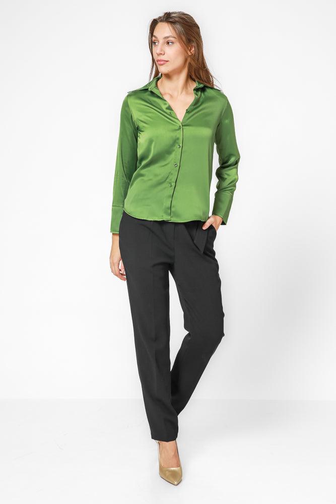 KENNETH COLE - חולצת סאטן מכופתרת בצבע ירוק - MASHBIR//365