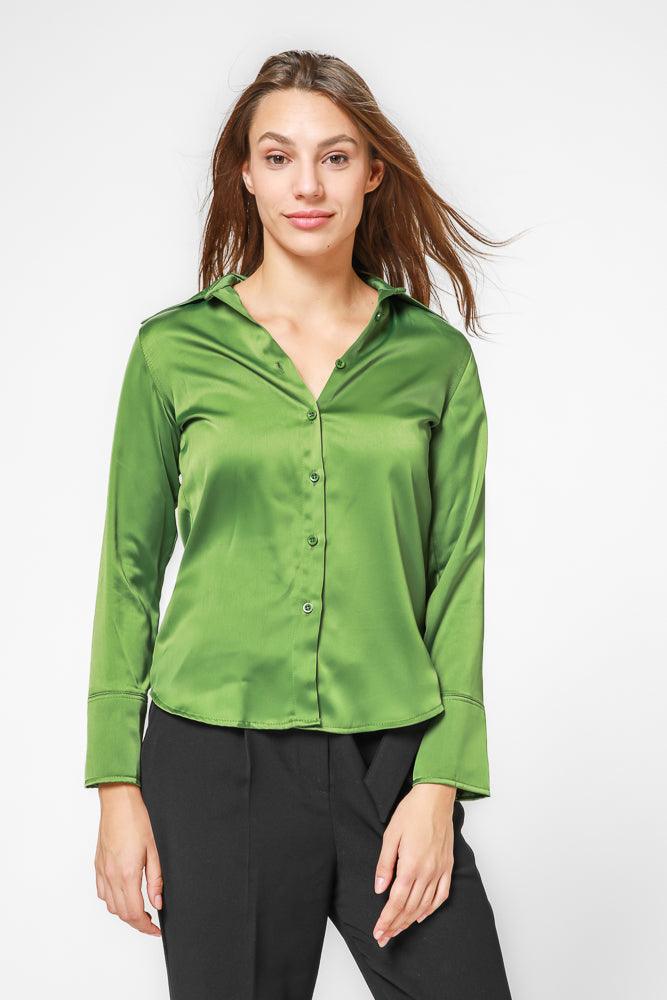 KENNETH COLE - חולצת סאטן מכופתרת בצבע ירוק - MASHBIR//365