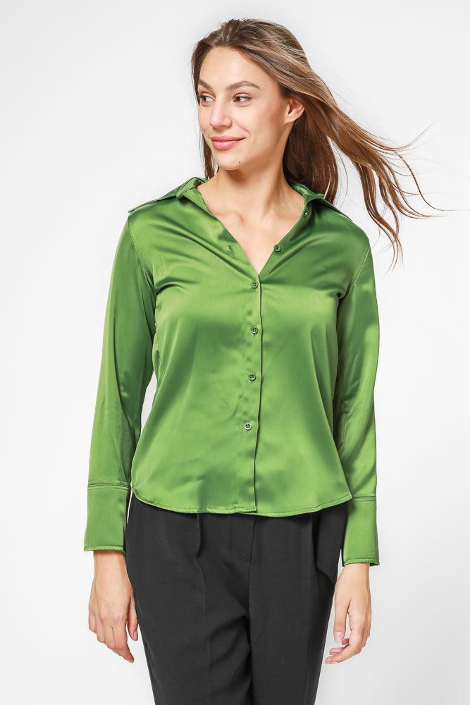 KENNETH COLE - חולצת סאטן מכופתרת בצבע ירוק - MASHBIR//365