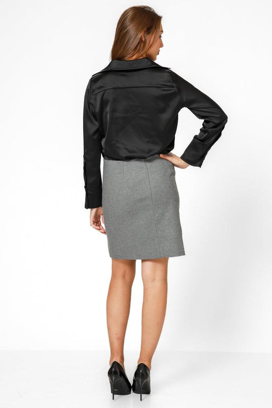 KENNETH COLE - חולצת סאטן מכופתרת בצבע שחור - MASHBIR//365