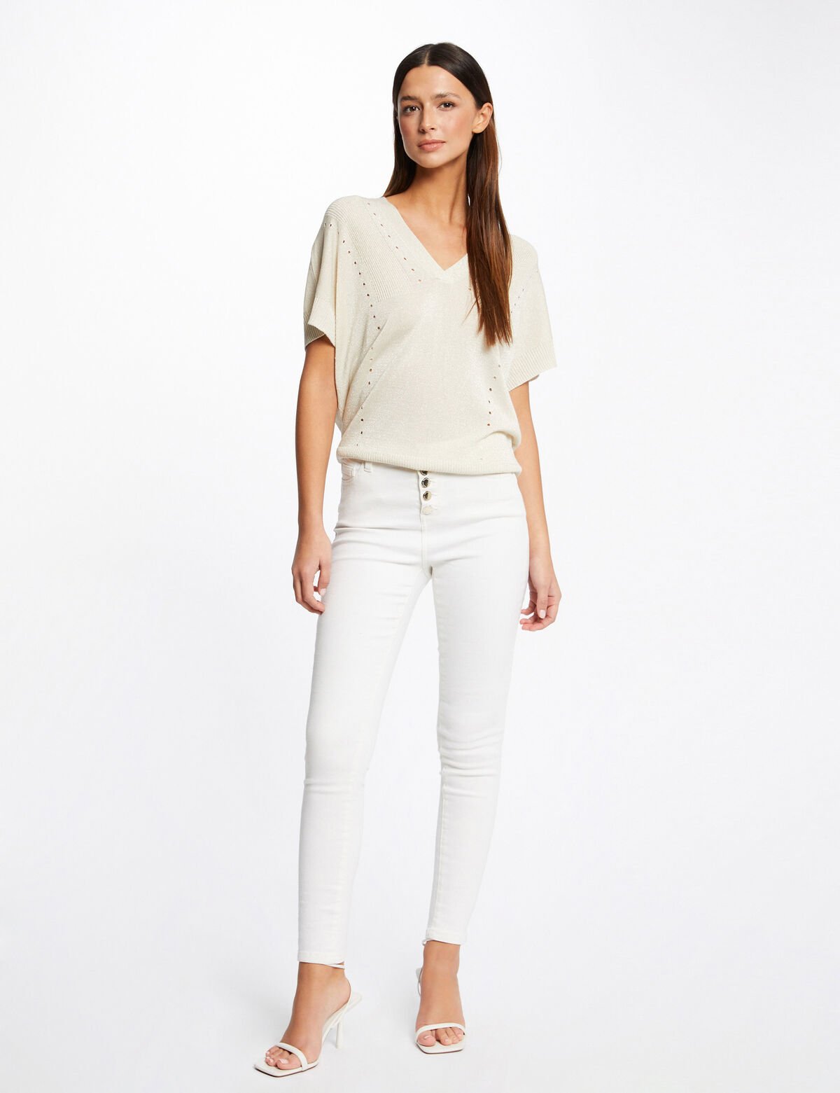 MORGAN - חולצת סריג עם פתחים בצבע בז' - MASHBIR//365