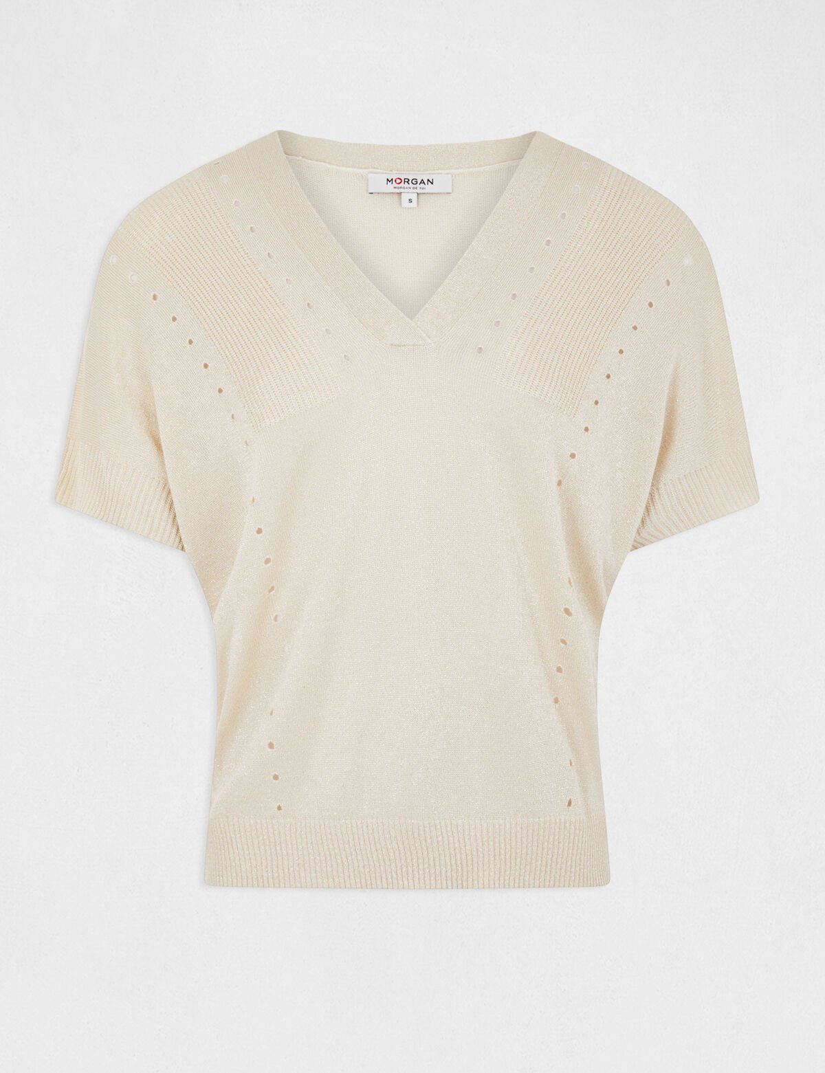 MORGAN - חולצת סריג עם פתחים בצבע בז' - MASHBIR//365