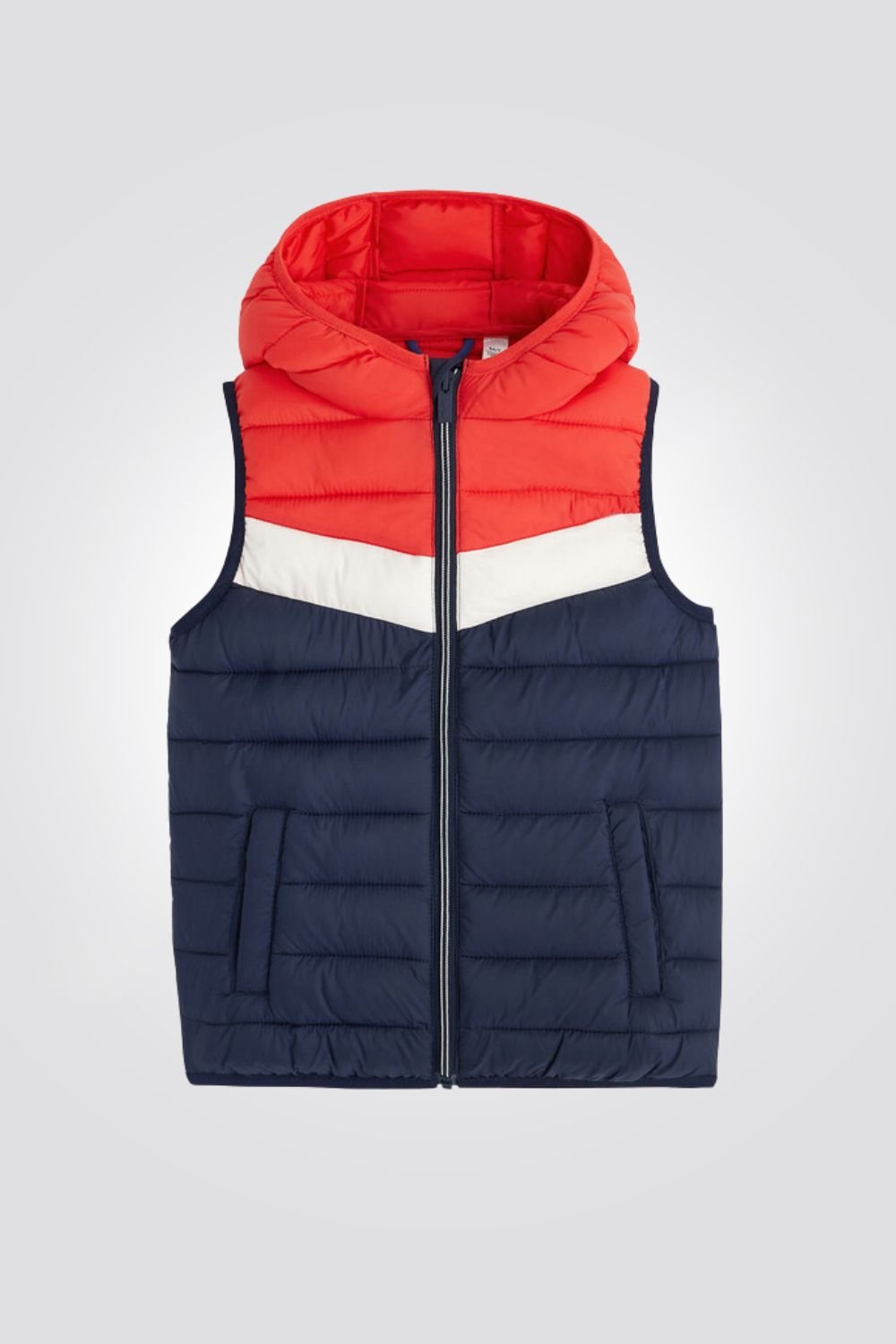 OKAIDI - וסט נילון לבנים עם קאפושון כחול עם אדום - MASHBIR//365