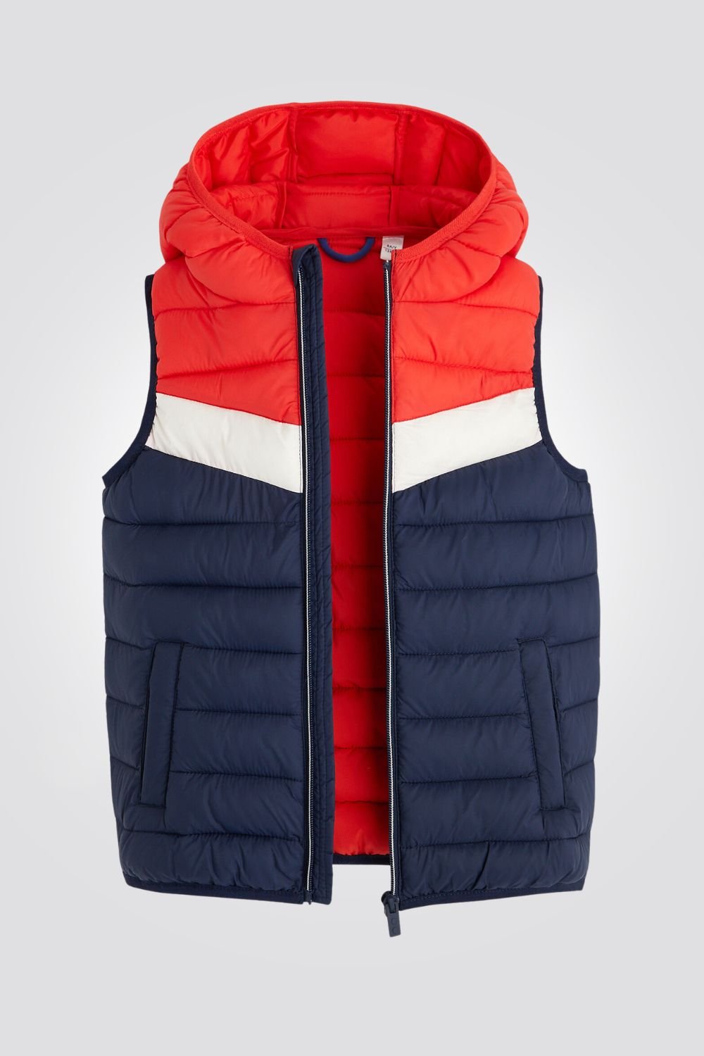 OKAIDI - וסט נילון לבנים עם קאפושון כחול עם אדום - MASHBIR//365