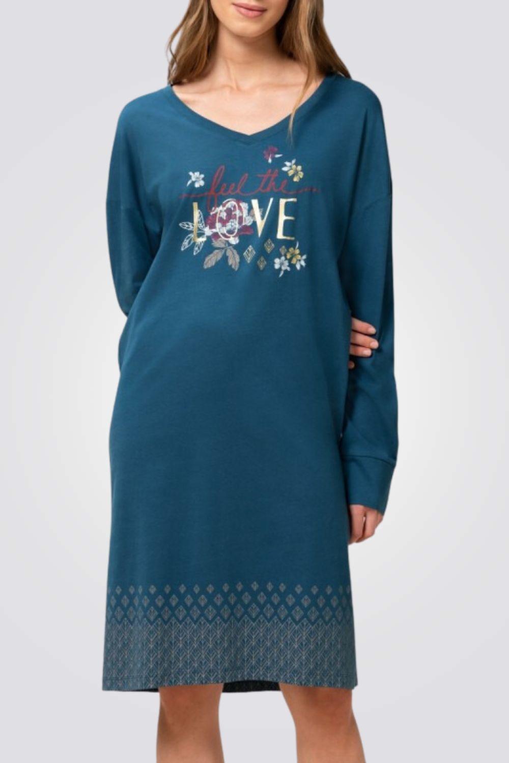 TRIUMPH - כותונת לילה עם הדפס בצבע טורקיז - MASHBIR//365