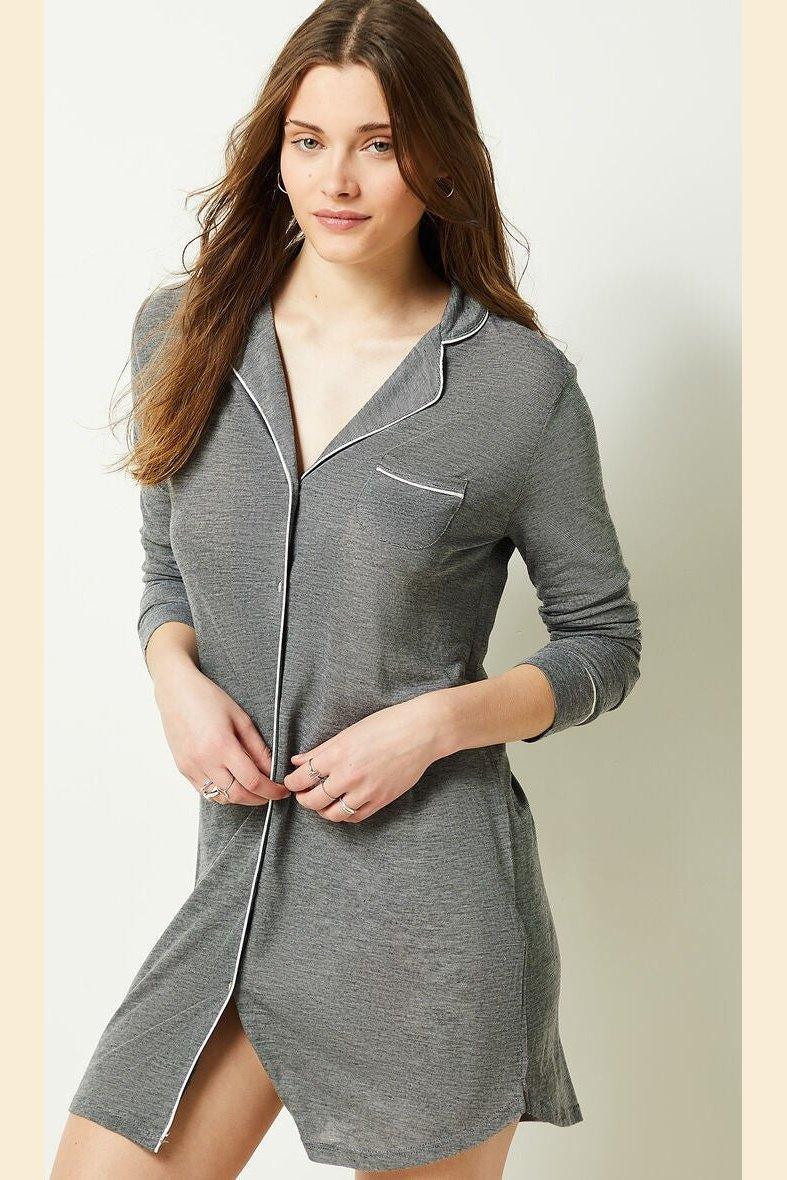 ETAM - כותונת לילה מכופתרת WARM DAY אפורה - MASHBIR//365