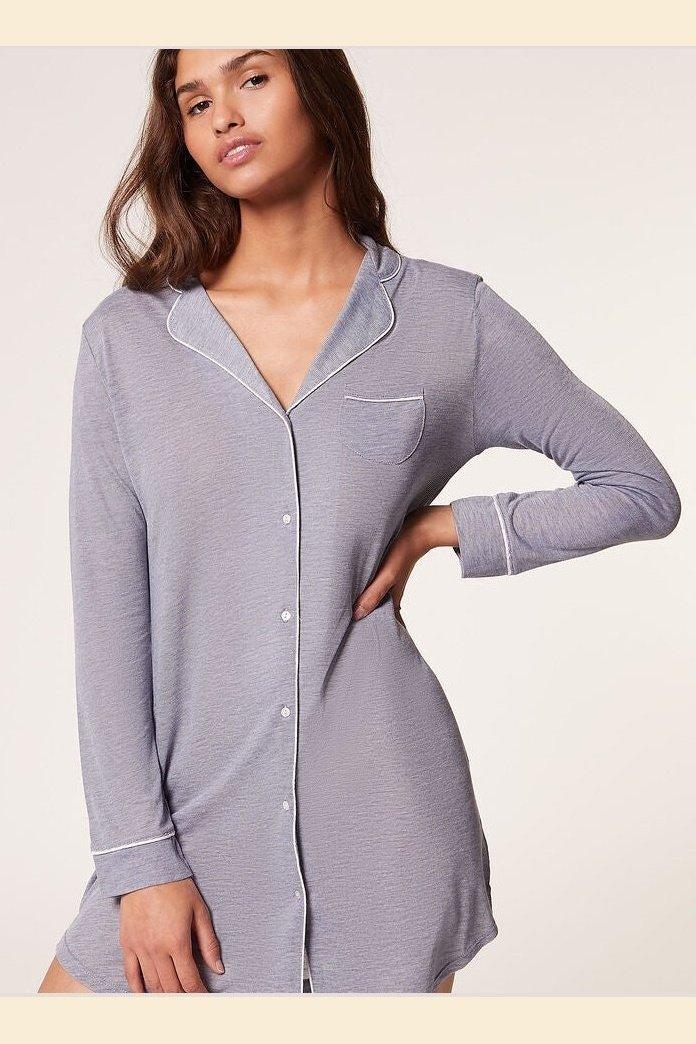 ETAM - כותונת לילה מכופתרת WARM DAY כחולה - MASHBIR//365