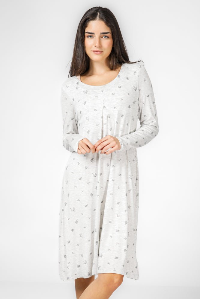 DELTA - כותונת מידי הדפס עלים בצבע אפור בהיר - MASHBIR//365