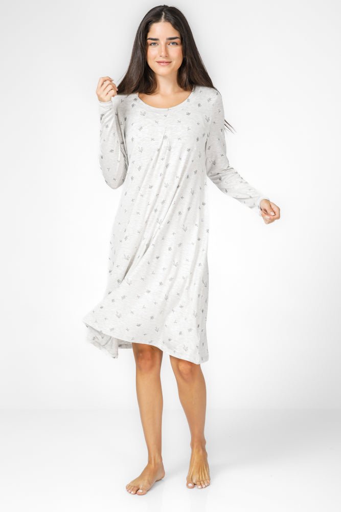 DELTA - כותונת מידי הדפס עלים בצבע אפור בהיר - MASHBIR//365