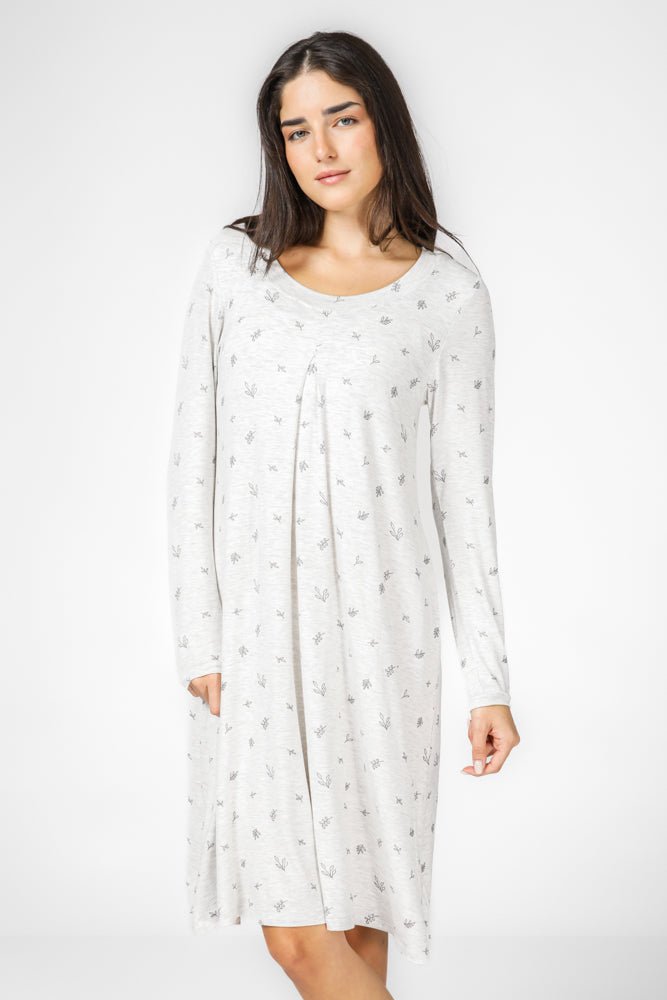 DELTA - כותונת מידי הדפס עלים בצבע אפור בהיר - MASHBIR//365