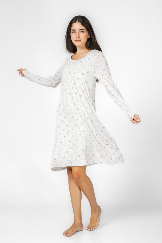 DELTA - כותונת מידי הדפס עלים בצבע אפור בהיר - MASHBIR//365