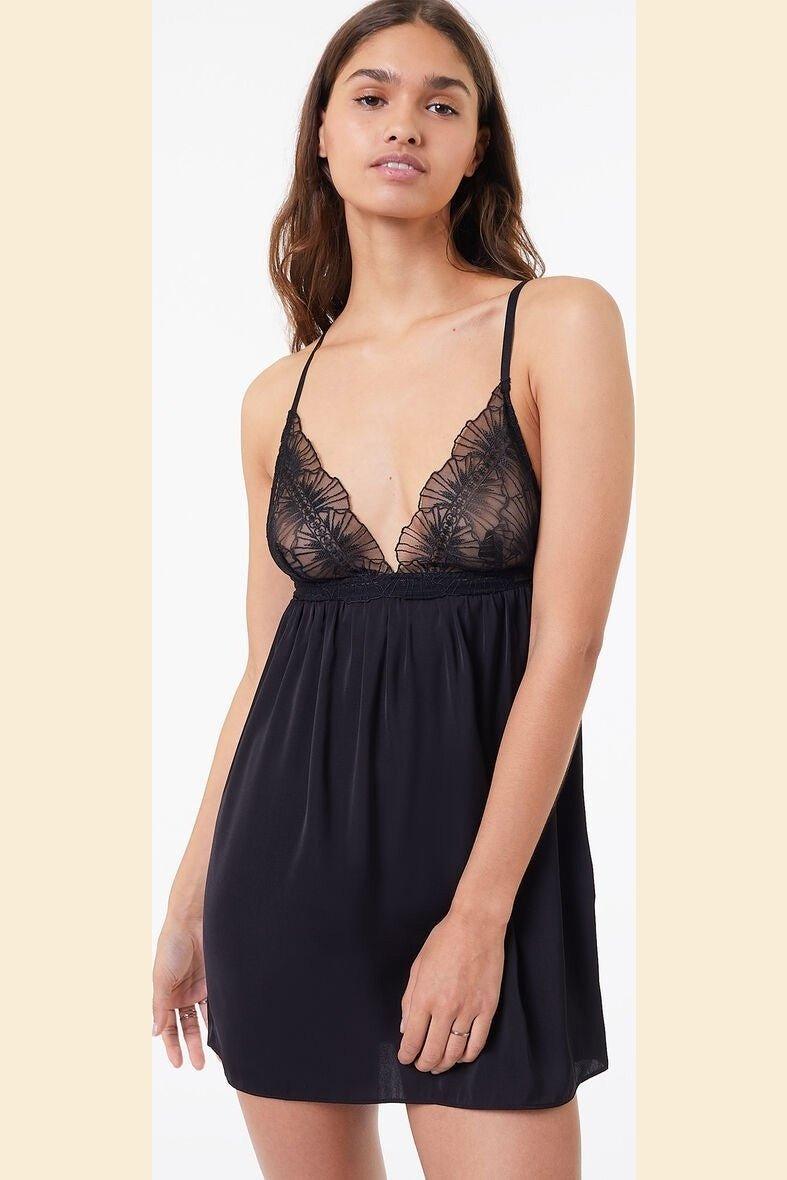 ETAM - כותונת סאטן בשילוב בד טול רקום OMBRELLE שחורה - MASHBIR//365