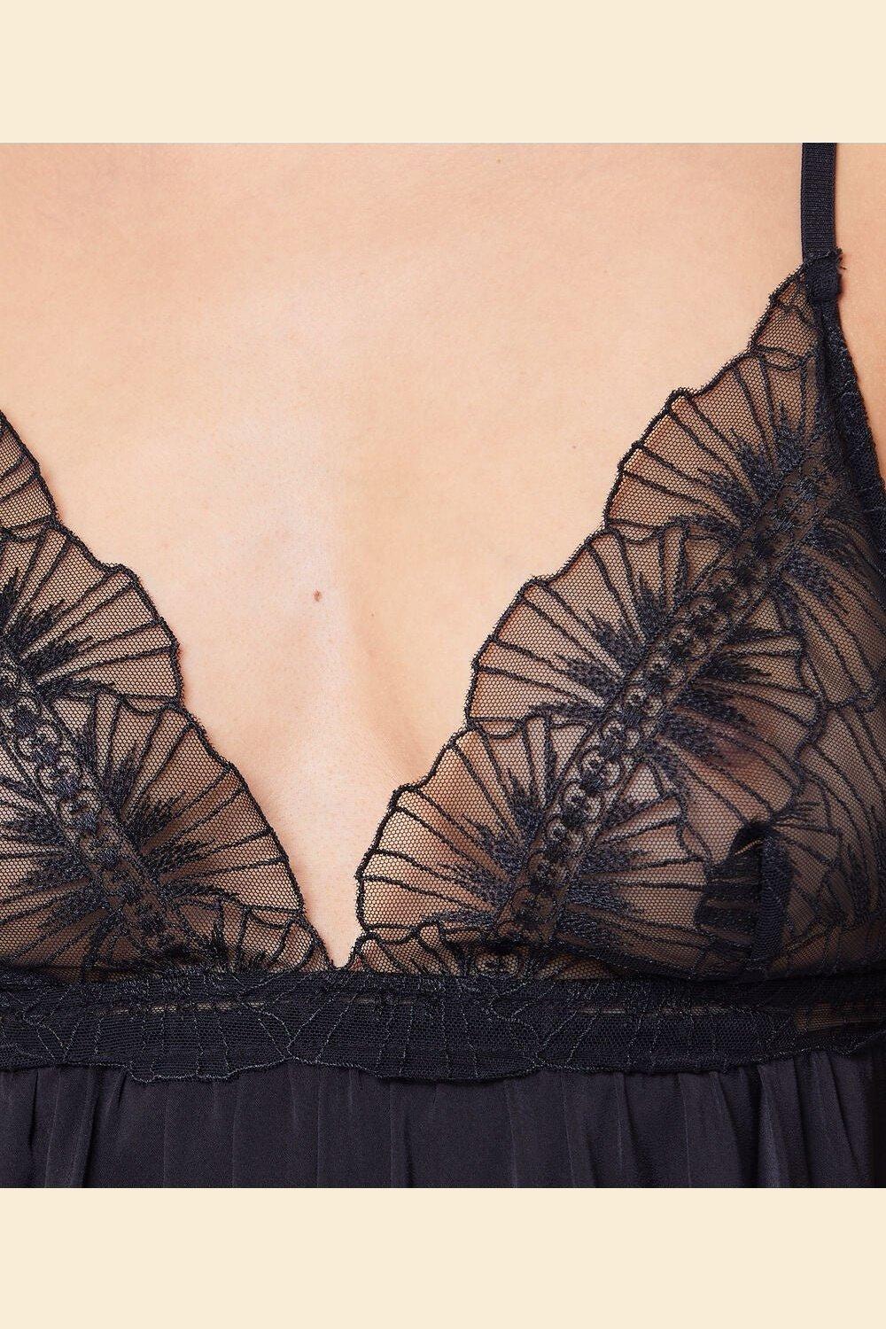 ETAM - כותונת סאטן בשילוב בד טול רקום OMBRELLE שחורה - MASHBIR//365