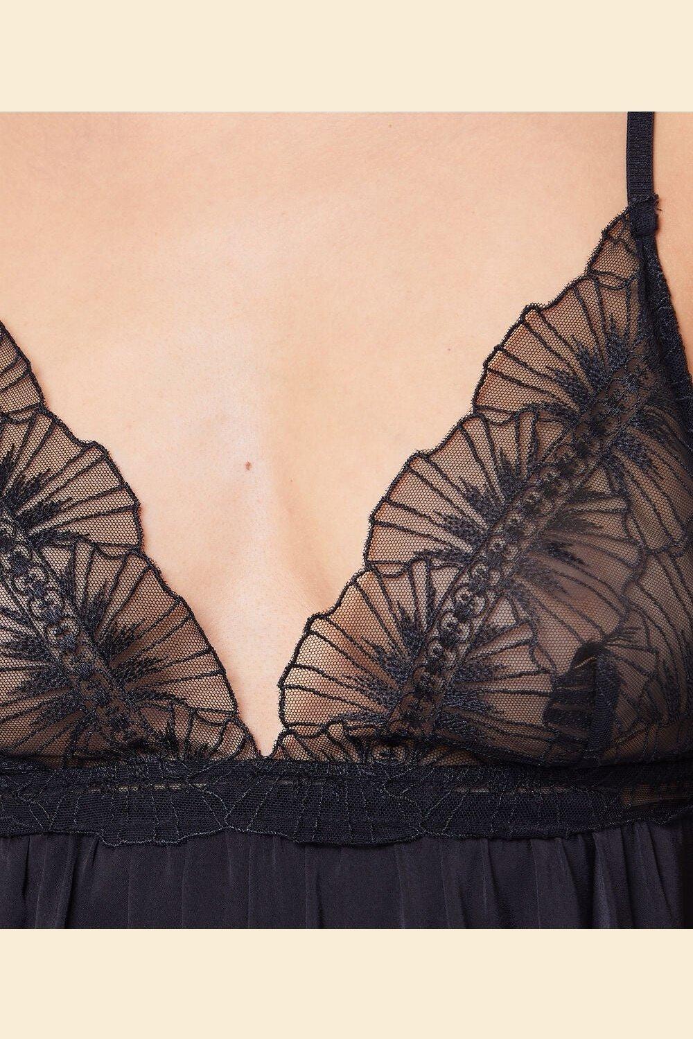 ETAM - כותונת סאטן בשילוב בד טול רקום OMBRELLE שחורה - MASHBIR//365