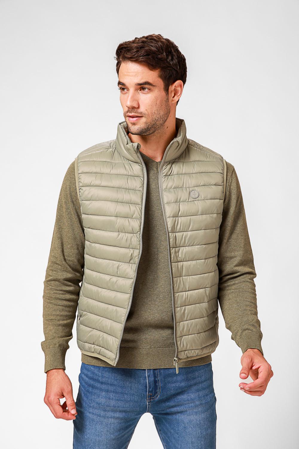 KENNETH COLE - ווסט ניילון עם צווארון בצבע ירוק זית - MASHBIR//365