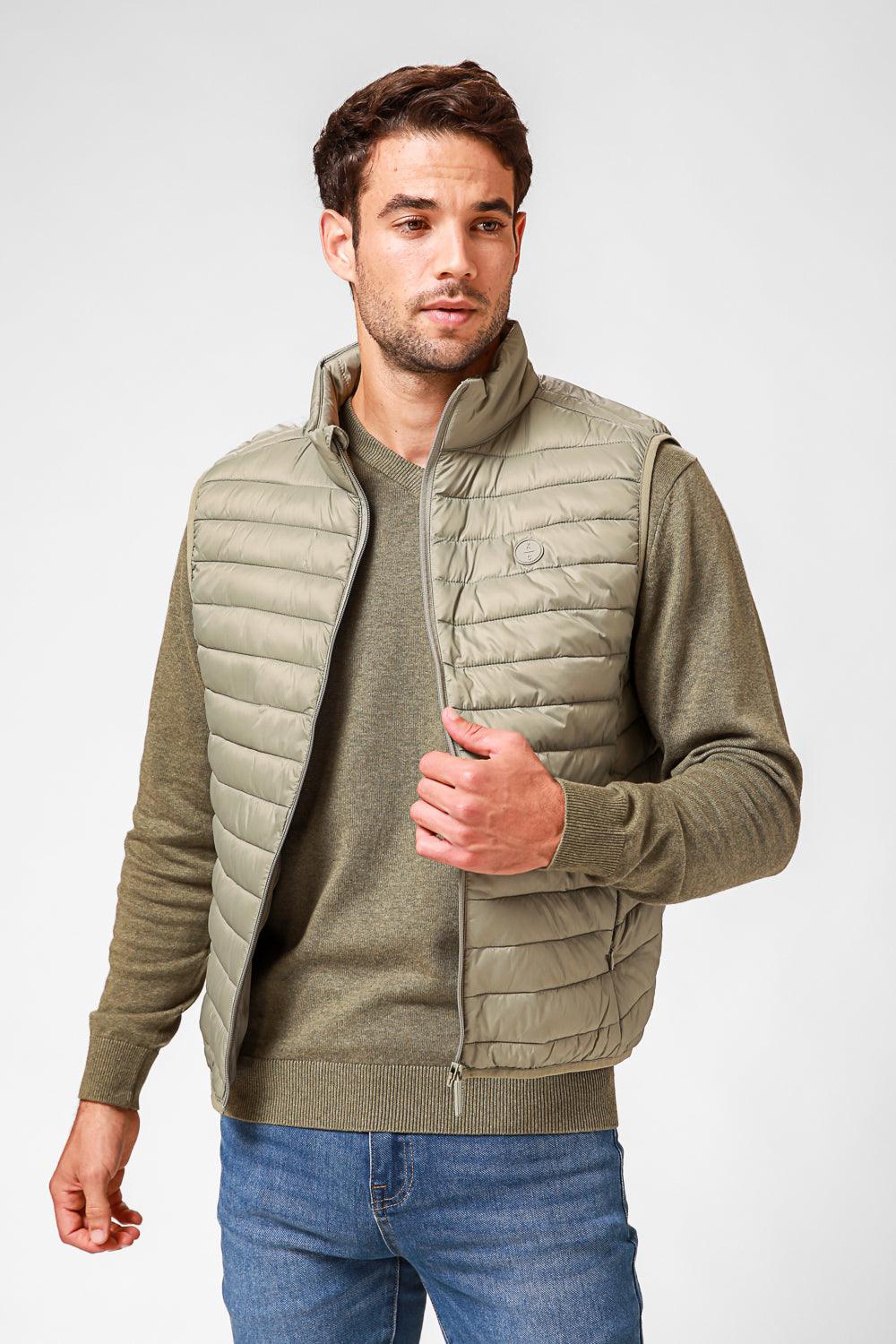 KENNETH COLE - ווסט ניילון עם צווארון בצבע ירוק זית - MASHBIR//365