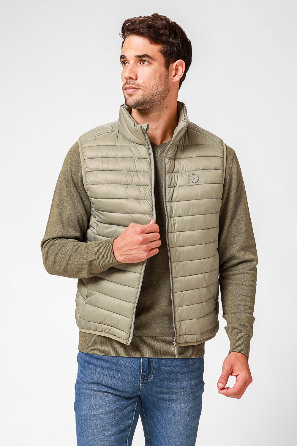 KENNETH COLE - ווסט ניילון עם צווארון בצבע ירוק זית - MASHBIR//365