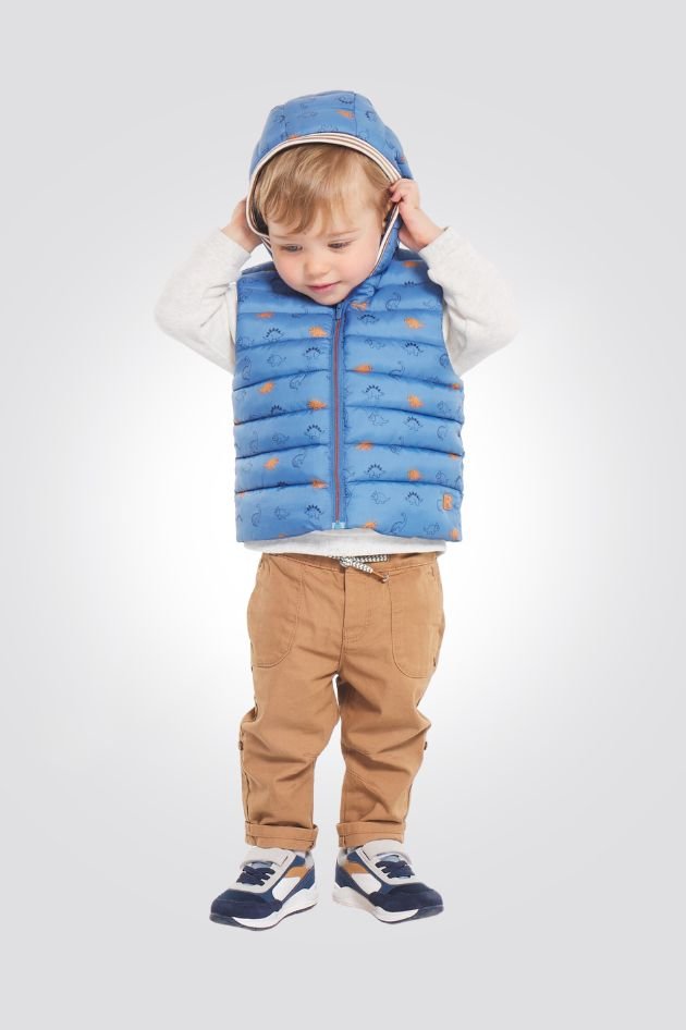 OBAIBI - ווסט נילון בנים בצבע תכלת הדפס דינוזאור - MASHBIR//365