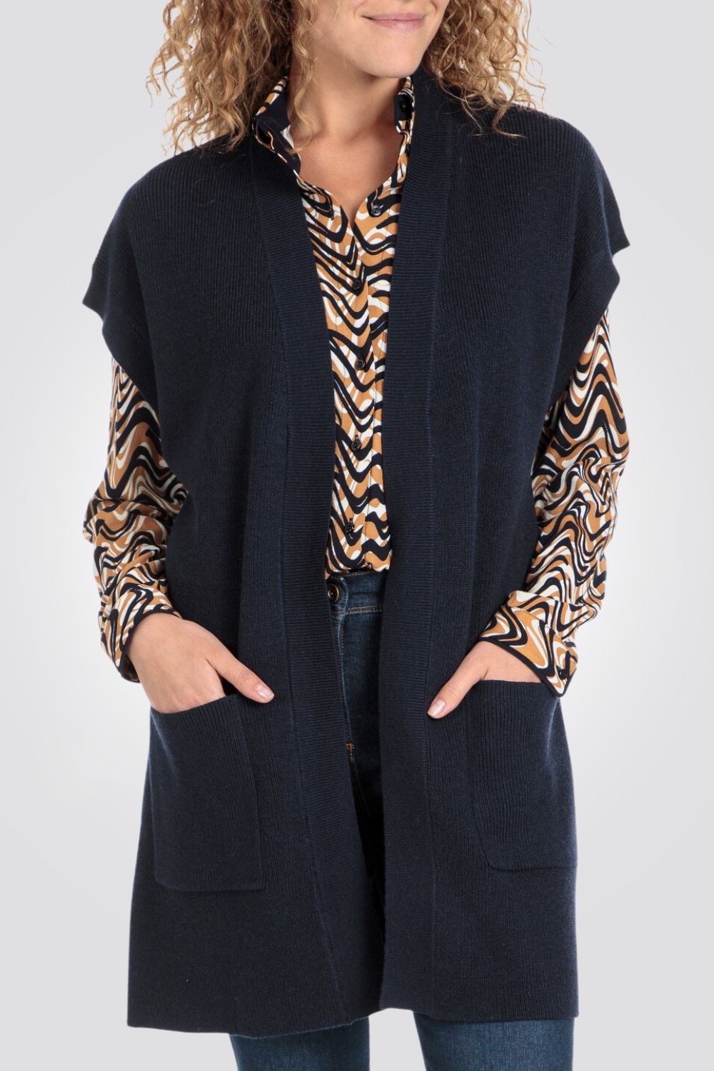 PUNT ROMA - ווסט סרוג ארוך בצבע נייבי - MASHBIR//365