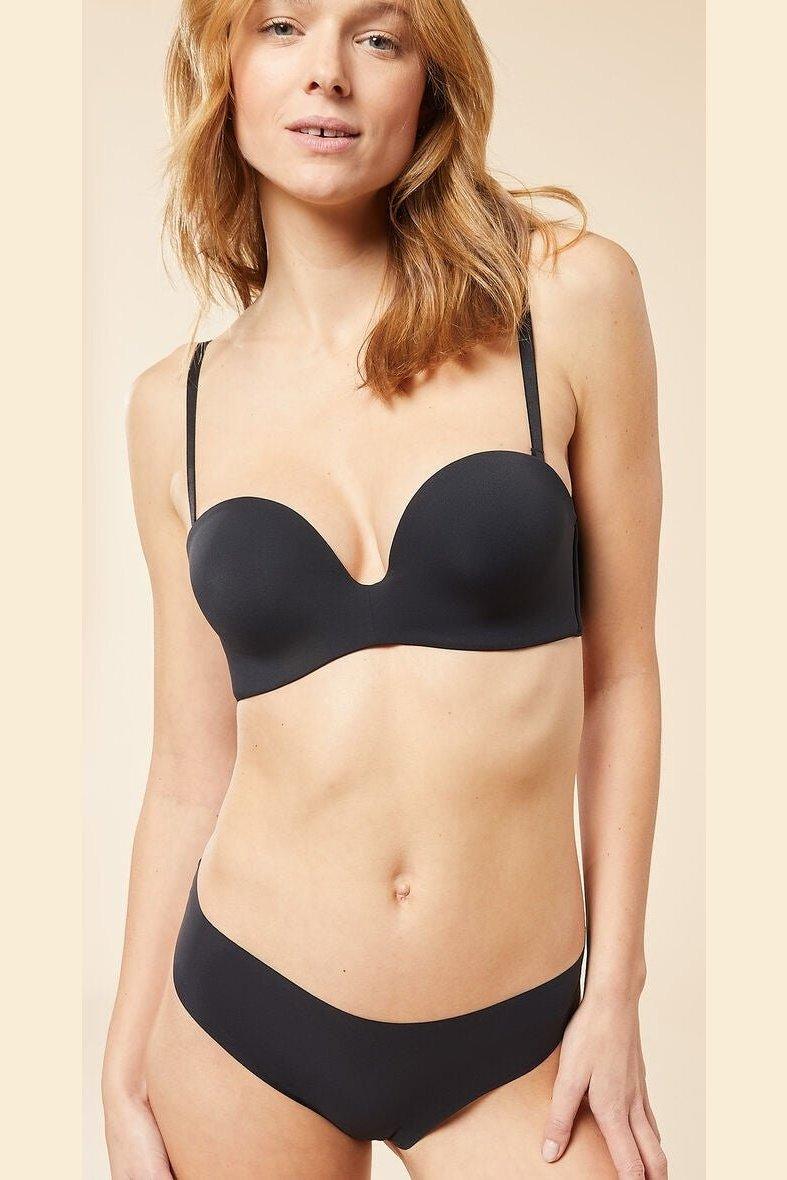 ETAM - חזיית פוש אפ סטרפלס מיקרופייבר PURE FIT שחורה - MASHBIR//365