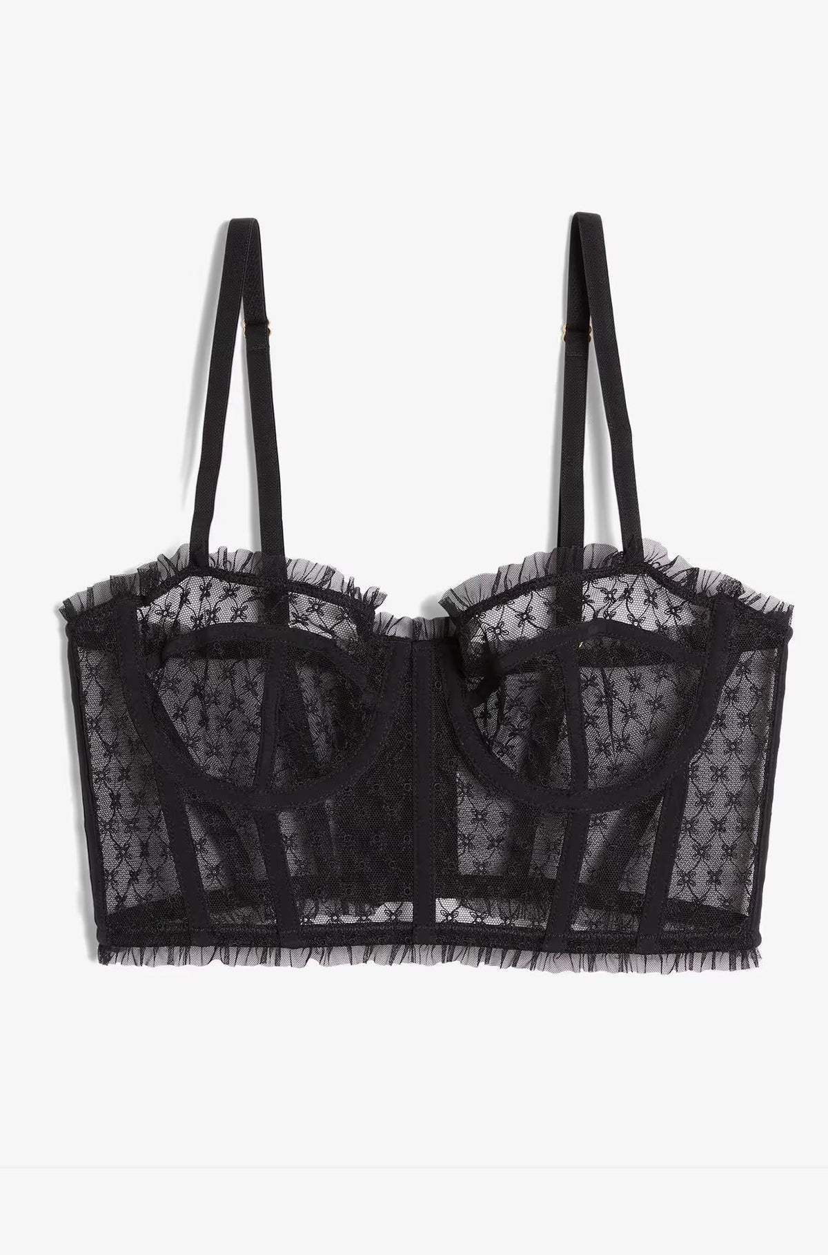 ETAM - חזיית מחוך טול בעיטור רקמה SHADOW בצבע שחור - MASHBIR//365